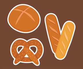 Bread and bakery vector design art. Cute icon of kinds of fresh tasty bread 