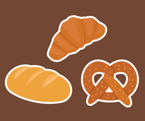 Bread and bakery vector design art. Cute icon of kinds of fresh tasty bread 