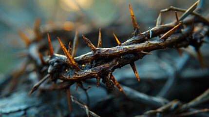 Iconic Crown of Thorns:  A close-up of the Crown of Thorns, intricately depicted with a backdrop that conveys the weight of the Good Friday narrative