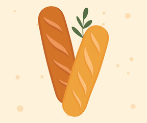 Bread and bakery vector design art. Cute icon of kinds of fresh tasty bread 
