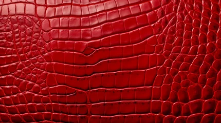 Fotobehang Bright red crocodile leather texture. Crocodile skin background. © Hanna