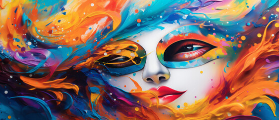 Carnival colorful face mask painted in bright colors