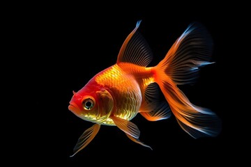 Goldfish in fresh water aquarium, swim in the dark background. ai generative