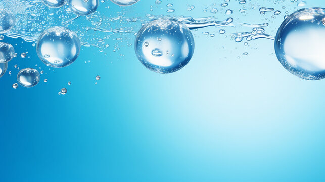 close-up of water waves and bubbles on a blue background.