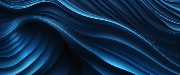 Foto op Plexiglas 暗い通り、濡れたアスファルト、水面の光の反射。抽象的な濃い青色の背景、煙、スモッグ。空の暗いシーン、ネオンライト、スポットライト。コンクリート床 © Marios