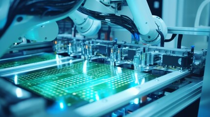 Automated Software Patching chipset industry curcuit board assemble closeup technology of mother board chipset for electric equipment device modern technology ideas concept