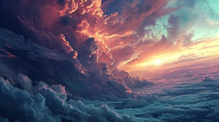 View above the clouds during sunset