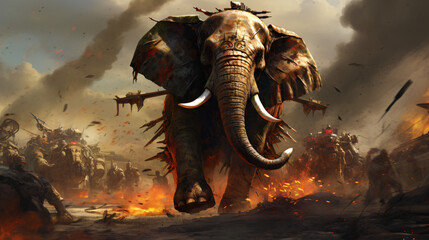 Charging battle elephant elephant image