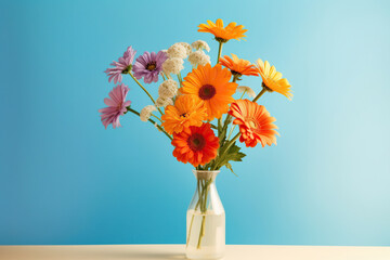 A Symphony of Blooms: Colorful Flowers in a Glass Vase