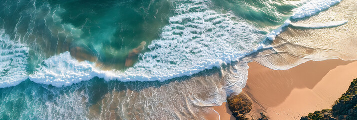 Aerial View of Waves and Beach Along Great Ocean Road Australia at Sunset - obrazy, fototapety, plakaty