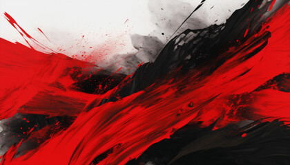 a red and black painting with black and white paint - obrazy, fototapety, plakaty