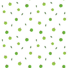 Fruity seamless pattern with cute green apple. Pattern for textiles, wrapping paper, wallpapers, backgrounds