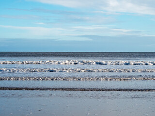Waves approaching the shore at Filey, North Yorkshire, England