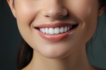 Young woman's perfect healthy tooth smile, Dentist, healthcare and veneers with a female indoor to show a happy smile at a mouth specialist. ai generative
