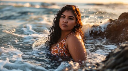 Embracing Beauty in Every Curve: A Celebration of Confidence and Empowerment Through the Portrait of a Young Plus Size Woman in a Bikini