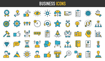 Business icon set with marketing, management, social, loyalty, service, retention, handshake, fist bump and more sign vector icons illustration.