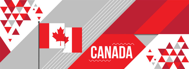 Canada national or independence day banner design for country celebration. Flag of Canadians modern retro design abstract geometric icons. Vector illustration - obrazy, fototapety, plakaty