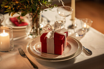 festive table serving at home on valentine's day