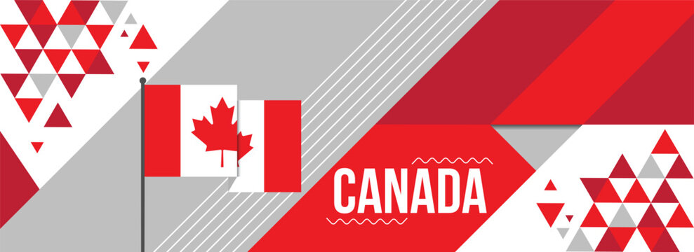 Canada national or independence day banner design for country celebration. Flag of Canadians modern retro design abstract geometric icons. Vector illustration