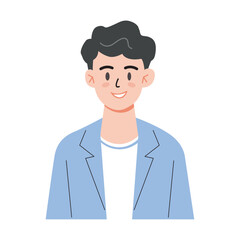 Young man in blue shirt vector illustration isolated on white background.