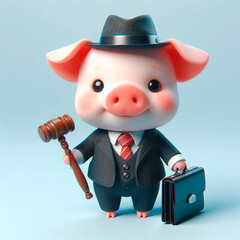 little piglet in business suit, digital art, 3d rendering