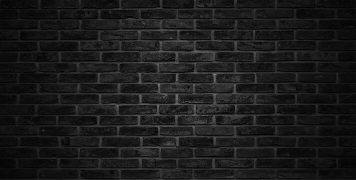 Fototapeta Black brick wall backgrounds, brick room, interior textures, wall background. 
