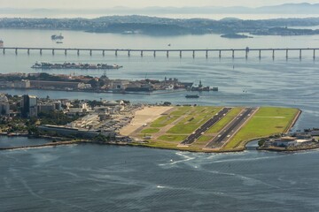 Santos Dumont Airport. Rio de janeiro Brazil. 22.05.22. In the background, the naval base on Snake...
