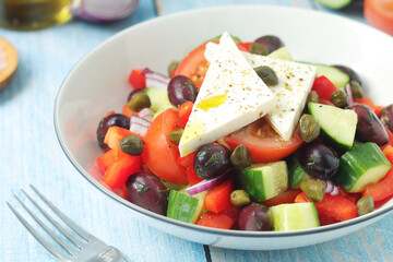 A bowl with traditional Greek salad Horiatiki	
