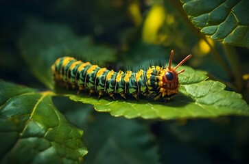 caterpillar on the green leaf, Wildlife