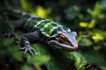 Obraz premium wild lizard on the green leaves, wildlife 
