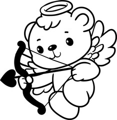 Kawaii cupid bear line art vector illustration