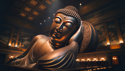The Buddha in a reclining position, representing his entry into Nirvana. - obrazy, fototapety, plakaty