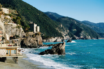 View of the coastline from Monterosso,  Cinque Terre, Liguria, Italy