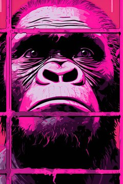 Gorilla behind barrs. Abstract poster design. Generative Ai