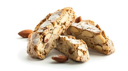 Italian almond cantuccini cookies with almonds isolated on white background. - obrazy, fototapety, plakaty