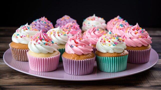 An image showcasing colorful and lively happy birthday cupcakes