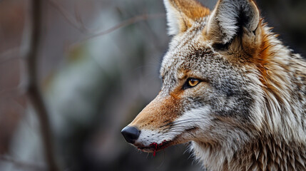 Obraz premium Coyote with prey in mouth in natural setting