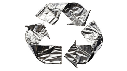Eco recycling recycle symbol made of aluminium on transparent background, PNG