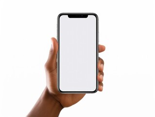 Close up hand of man holding white screen phone