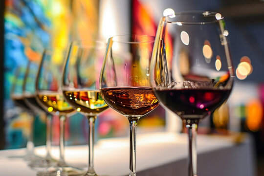 Wine and art pairing, an image featuring a curated wine and art pairing event with paintings or sculptures.