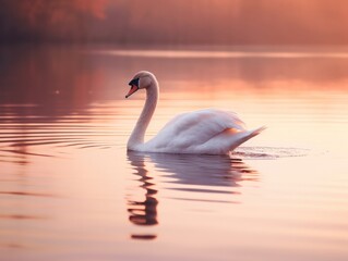 Fototapeta premium a white swan swimming in a pond