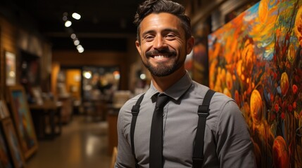 Small business owner in art gallery