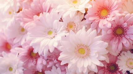 A bunch of pink and white flowers in a vase