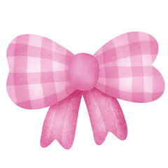 watercolor painting  pink bow with long ribbon.