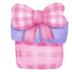 Watercolor Valentin's day gift box with ribbon 