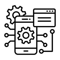 integrate with machine learning api concept,Data sharing interaction vector line icon design, predictive modeling or adaptive control symbol, artificial intelligence sign, neural circuit illustration