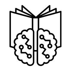 Reading a Text Book by Digital Brain concept, Knowledge base vector line icon design, predictive modeling or adaptive control symbol, artificial intelligence  sign, neural circuit stock illustration
