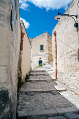 Typical alley in the old town of Matera, Basilicata, Italy.