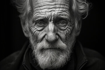 Monochrome Photo Of An Old Man - obrazy, fototapety, plakaty