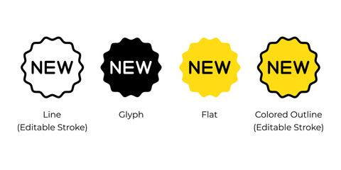 New tag, badge or sticker, new item label vector icon set for website design, app, ui, isolated on white background. Vector illustration.